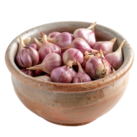 Shallots in a bowl front view isolate on transparency background png