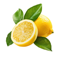 Fresh Lemon with green leaves, clipping path isolate on transparency background png