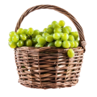 Green grapes in a basket front view isolate on transparency background png