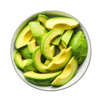 Sliced pieces of Avocado in bowl front view isolate on transparency background png