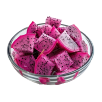 Sliced pieces of Dragon fruit in bowl front view isolate on transparency background png