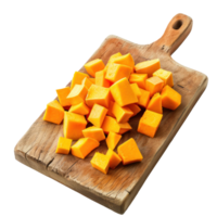 Siced Butternut Squash on chopping board isolate on transparency background png