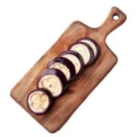 Sliced eggplants on chopping board isolate on transparency background png
