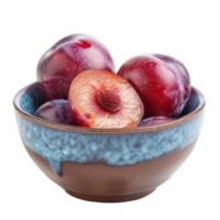 Plum in a bowl front view isolate on transparency background png