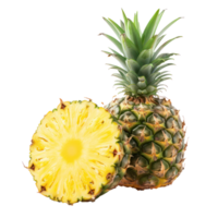 Pineapple whole and a half, clipping path isolate on transparency background png