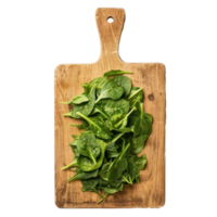Siced Spinach on chopping board isolate on transparency background png
