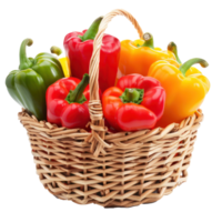 Sweet peppers in basket isolate on transparency background png