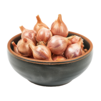 Shallots in a bowl front view isolate on transparency background png