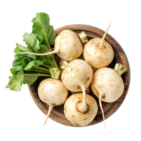 Turnips in a bowl top view isolate on transparency background png