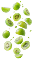 Falling slices of Green grapes isolate on transparency background png