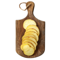 Sliced Potatoe on chopping board top view isolate on transparency background png
