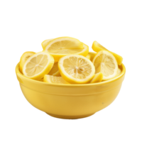 Sliced pieces of Lemon in bowl front view isolate on transparency background png