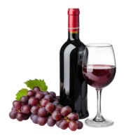 Red grapes wine bottle and glasse front view isolate on transparency background png