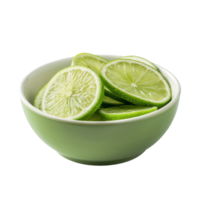Sliced pieces of Lime in bowl front view isolate on transparency background png