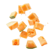 Falling Cantaloupe melon chunks isolate on transparency background png