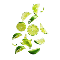 Falling slices of Lime isolate on transparency background png