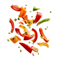 Falling sweet pepper slices isolate on transparency background png