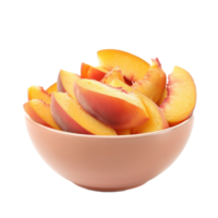 Sliced pieces of Peach in bowl front view isolate on transparency background png