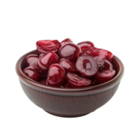 Sliced pieces of Cherry in bowl front view isolate on transparency background png