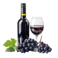 grapes wine bottle and glasses front view isolate on transparency background png