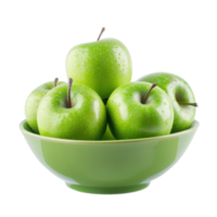 Fresh Green Apple in a bowl front view isolate on transparency background png