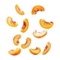 Falling slices of Peach isolate on transparency background png