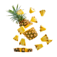 Falling slices of Pineapple isolate on transparency background png