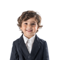 Smiling little boy wearing lawyer uniform standing front view isolate on transparency background png