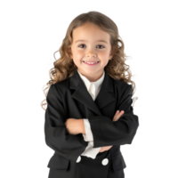 Smiling little girl wearing lawyer uniform standing front view isolate on transparency background png