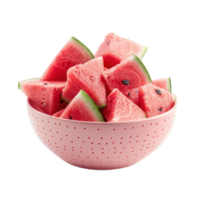 Sliced pieces of Watermelon in bowl front view isolate on transparency background png