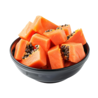 Sliced pieces of Papaya in bowl front view isolate on transparency background png