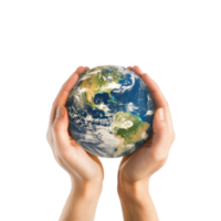 hands gently supporting the Earth front view isolate on transparency background png