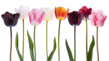 Seven different color tulip flower isolate on transparency background png