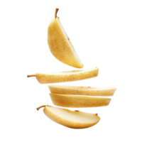 Falling slices of pear isolate on transparency background png