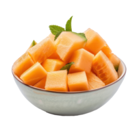 Cantaloupe melon chunks in a bowl isolate on transparency background png