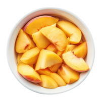 Sliced pieces of Peach in bowl top view isolate on transparency background png