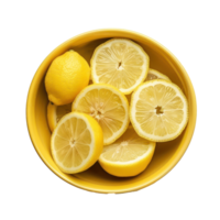 Lemon in a bowl top view isolate on transparency background png