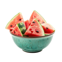 Sliced pieces of Watermelon in bowl front view isolate on transparency background png