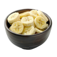 Sliced pieces of banana in bowl front view isolate on transparency background png