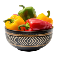 Sweet peppers in a bowl front view isolate on transparency background png