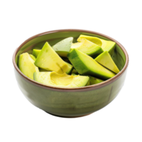 Sliced pieces of Avocado in bowl front view isolate on transparency background png