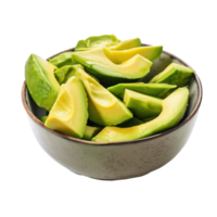 Sliced pieces of Avocado in bowl front view isolate on transparency background png