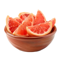 Sliced pieces of Grapefruit in bowl front view isolate on transparency background png