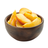 Sliced pieces of Peach in bowl front view isolate on transparency background png