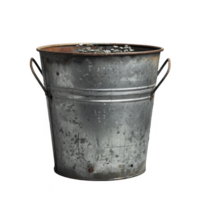 A metal bucket with a hole in the bottom png