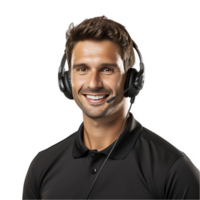 A man wearing a headset and smiling png