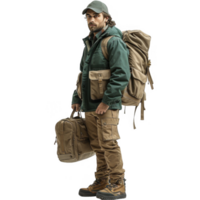 A man with a backpack and a green jacket png
