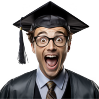 A man in a graduation cap and gown with his mouth open png