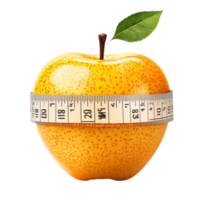 An apple with a measuring tape around it png