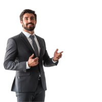A man in a suit is gesturing while standing png